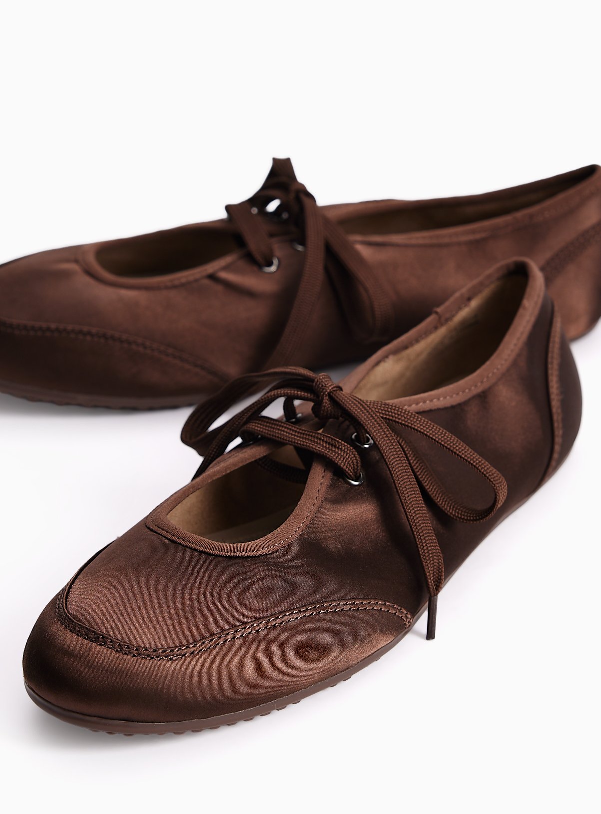 Chocolate Satin Sporty Ballerina Shoes 7 - Image 3 thumbnail